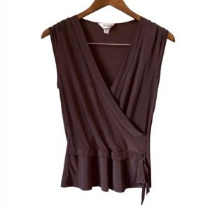 Jessica Vintage Y2K Soft Silky Stretchy Draped V Neck Crop Tank Top Blouse Brown
